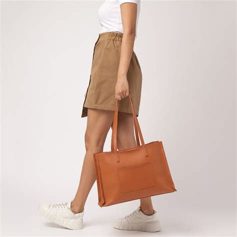 Buy Fastrack Women Solid Tan Tote Bag Online