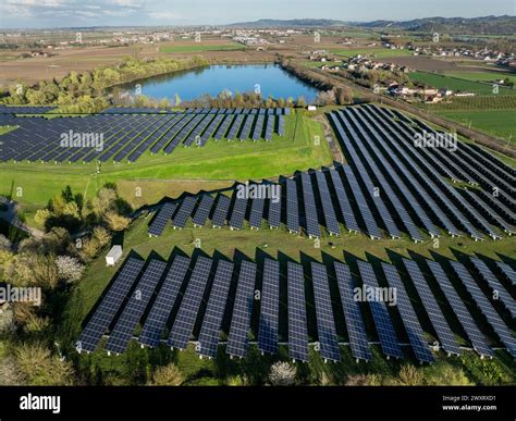 Drone Aerial View power station producing clean, sustainable solar ...