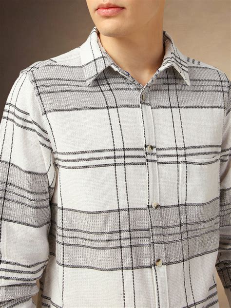 Men's Off White Checks Spread Collar Full Sleeves Shirt – DENNIS LINGO