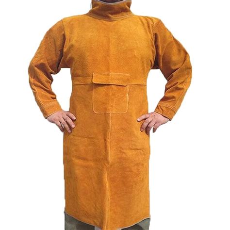 Jewboer Leather Welding Apron Jacket Anti-scald Work Apron Heavy Duty ...