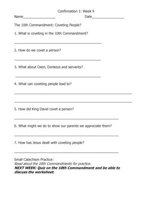 Fillable Online coosbaylutheran Confirmation 1: Week 9 Name Date The ...