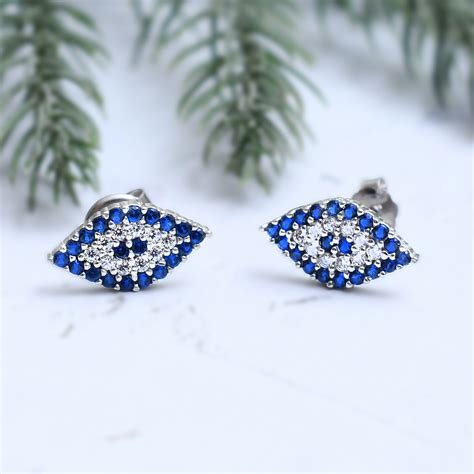 Silver Sparkling Evil Eye Stud Earrings