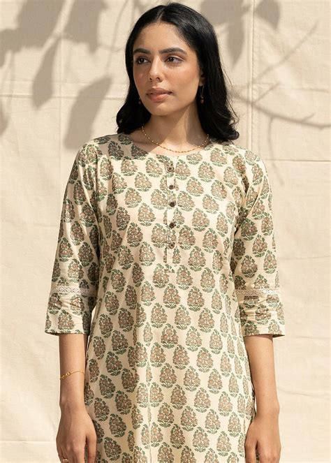 Get Cotton Floral Motif Block Printed Straight Kurta at ₹ 1170 | LBB Shop