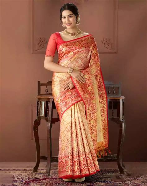 Elegant Gold Coloured Double shaded Pure Silk Saree – South India ...