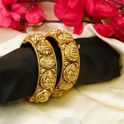 Premium Matt Gold Finish Temple Laxmi Bangle temple Collection Set of 2 ...