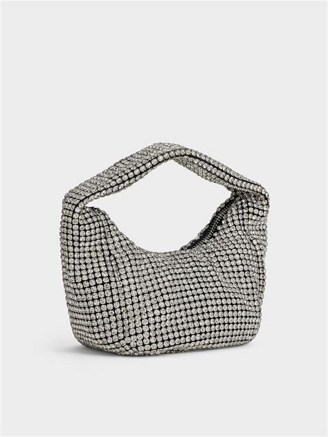 Silver Crystal-Embellished Hobo Bag - Silver - CHARLES & KEITH IN