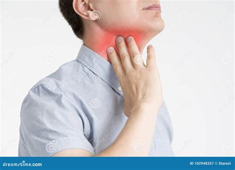 Sore Throat, Men with Pain in Neck, Gray Background Stock Image - Image of pain, illness: 102948357