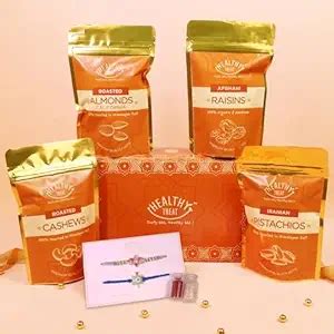 Healthy Treat Heavenly Rakhi Gift Hamper | Roasted Dry-Fruits Gift Pack ...