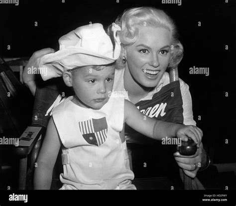 Mamie Van Doren with her four-year-old son, Perry Anthony, on the set ...