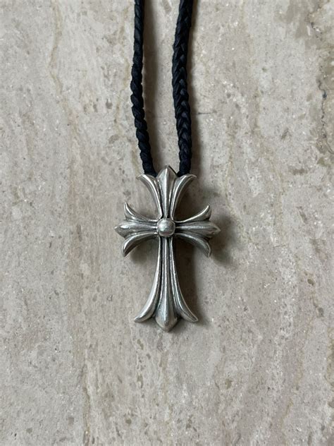 Chrome Hearts Large Cross Pendant and Leather Braid Necklace | Grailed
