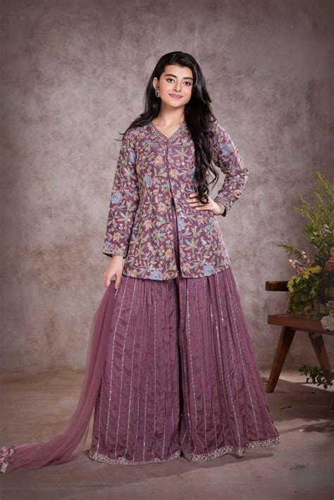 Designer Onion Pink Sequined And Embroidered Palazzo Set For Girls ...