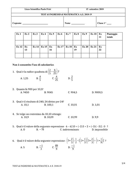 Test Ingresso Matematica 2018 2019 - Ex 1 Ex 2 Ex 3 Ex 4 Ex 5 Ex 6 Ex 7 ...