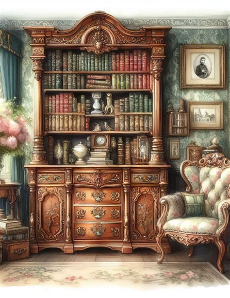 Victorian Bookcase Clip Art Kit 10 High Res Watercolor Jpgs for Junk ...