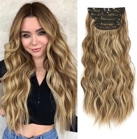 Amazon.com : Clip in Hair Extensions - 4Pcs Thick Double Weft Hair 20 ...