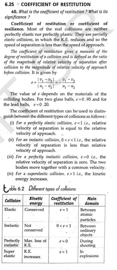 6.25 COEFFICIENT OF RESTITUTION 40. What is the coefficient of restitutio..
