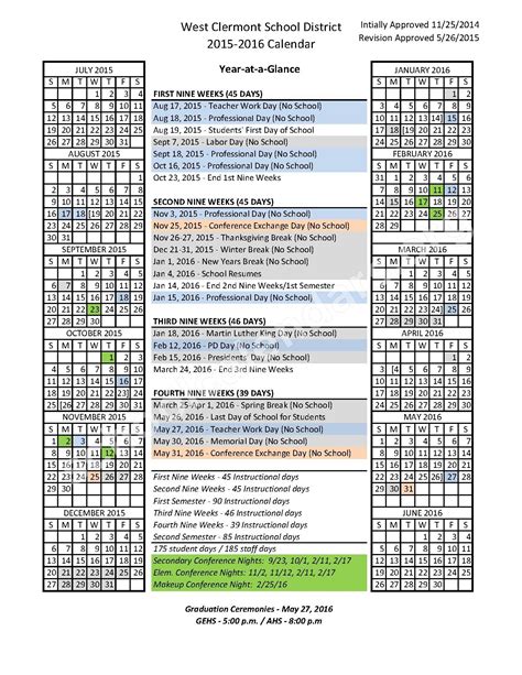 West Clermont District Calendar - Educational Printable Activities