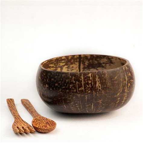 Buy Artisan Jumbo Polished Coconut Bowl with Spoon & Fork - 900 ml ...