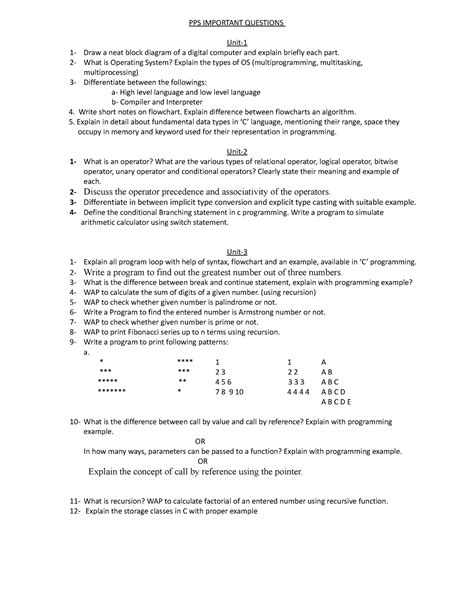 IMP unit wise questions - PPS IMPORTANT QUESTIONS Unit- 1- Draw a neat ...