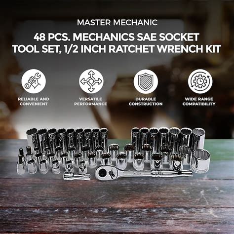 Master Mechanic 48 Piece SAE/Metric Socket Tool Set 1/2 Inch Drive ...