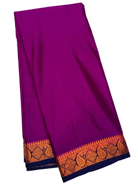 Crepe Saree Magenta Colour with Navy Blue Border – Kumaran Silk