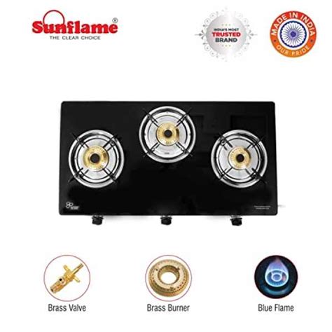 Sunflame 3 Burner Gas Stove with 6mm Thick Toughened Glass Top Manual ...