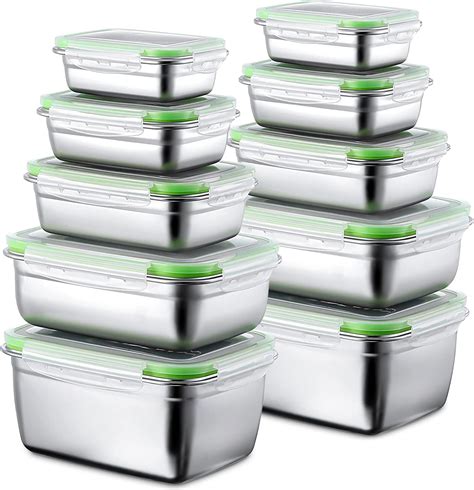 Amazon.com: Nuanchu 10 Pcs Stainless Steel Food Storage Containers with ...