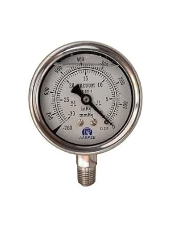 Vacuum Gauge, 63mm (2.5inch), 0~30 inHg (0 ~ -760 mmHg), SS304 Casing ...
