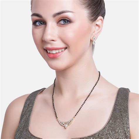 Gold Plated Shimmering Mangalsutra Necklace Set with Austrian Crystals ...