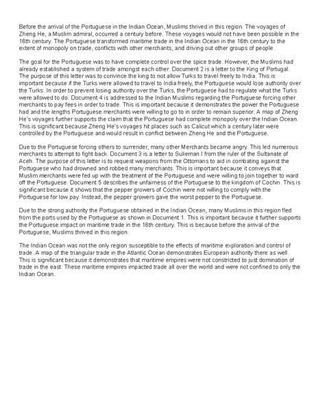 AP World Exam 2020: Portuguese DBQ on Maritime Trade Impact - Studocu