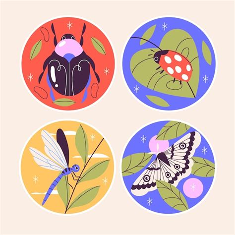 Naive insects and bugs stickers collection | Free Vector
