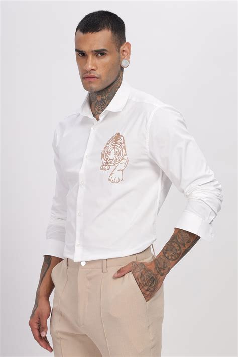 Luxe Tiger Embroidered White Shirt – Three Days