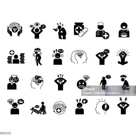 Black Mental Health Icon Set Vector Illustrations Stress Depression ...
