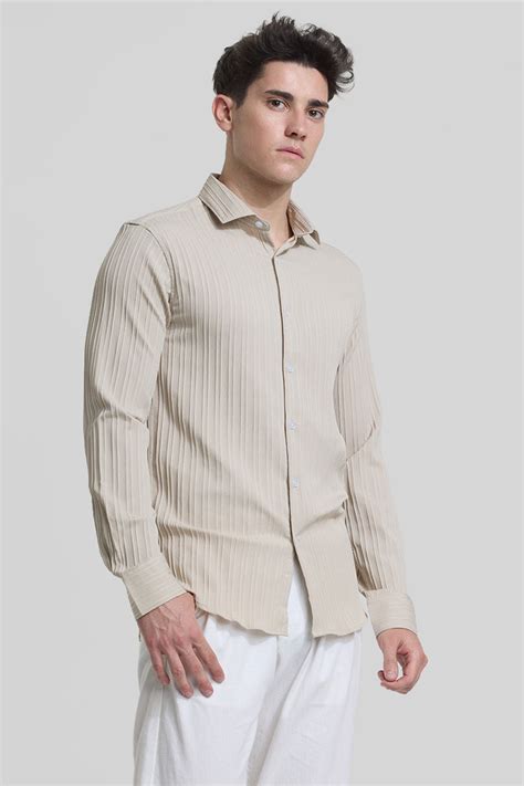 Buy Men's Beige Stripes Slim Fit Shirt Online | Snitch – SNITCH