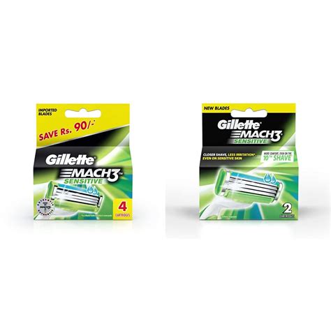 Gillette Mach 3 Sensitive Manual Shaving Razor Blades (Cartridge) 4s ...