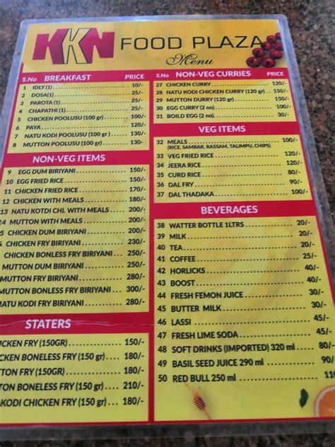 Menu at kkn Biryani Point, India