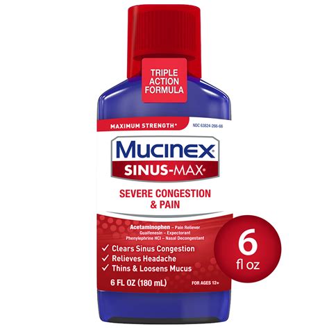 Mucinex Sinus-Max Maximum Strength Severe Congestion and Pain Liquid ...