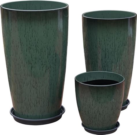 24,21,11 Inch Large Plastic Planters with Drainage Hole and Saucer ...