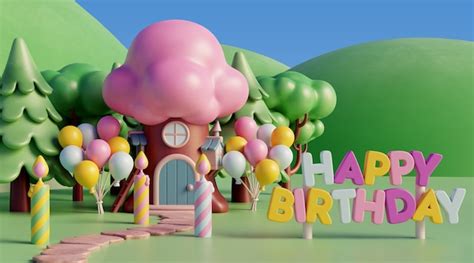 3d birthday background with fairytale elements | Free PSD