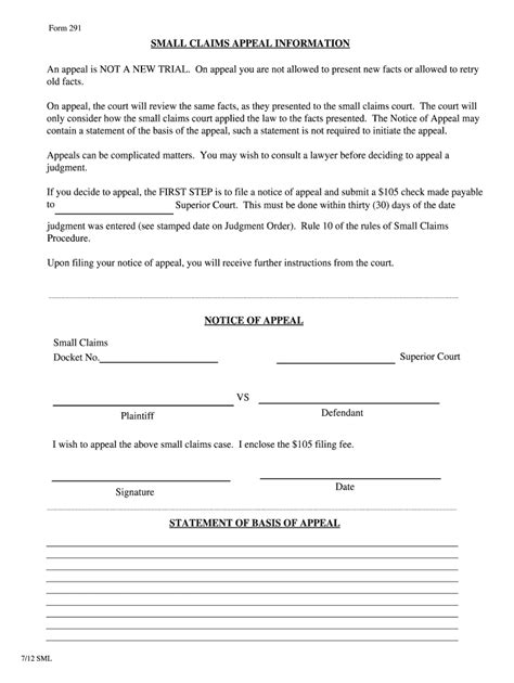 Small Claims Appeal Notice - Blank Fillable Template | Fill Out, Print ...