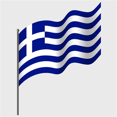 Waved Greece flag. Greek flag on flagpole. Vector emblem of Greece ...