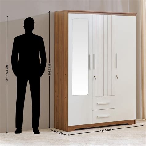 Buy Helios Nolan 3-Door Wardrobe with Mirror and Drawers - Teak and ...