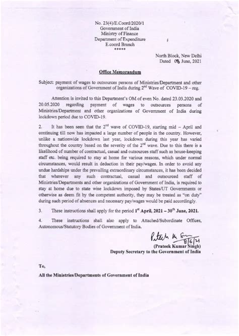 Payment of wages to outsourced persons of Ministries / Departments and ...