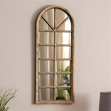 Bronze Arched Windowpane Wall Mirror Full Length Semicircular Grid Des ...