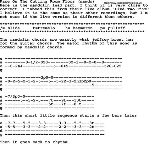 Face On The Cutting Room Floor(Mando) - Bluegrass lyrics with chords