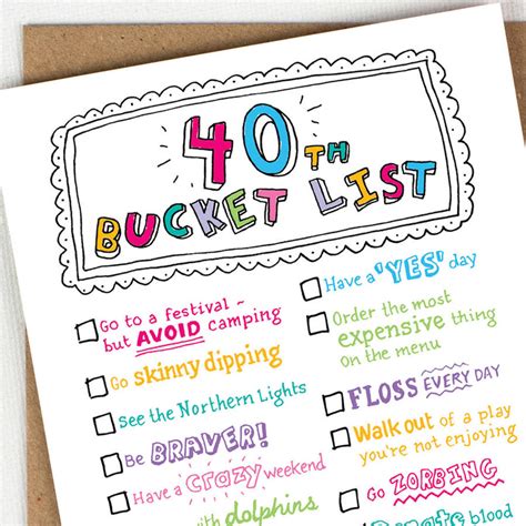 40th birthday ‘bucket list’ card by eskimo kiss designs ...