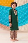 Buy Green Silk Print Folklore Motif Patch Kurta With Dhoti Pant For ...