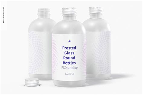 Premium PSD | 8 oz frosted glass round bottles mockup, front view