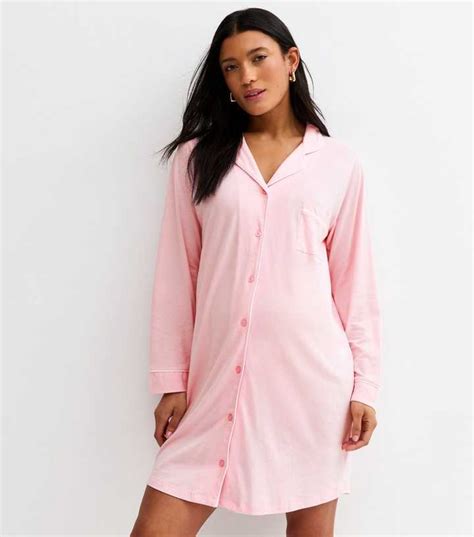 Maternity Light Pink Revere Collar Night Dress | New Look