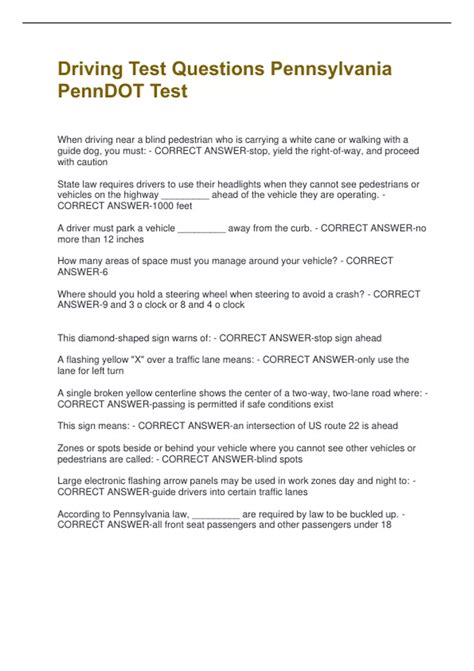 Driving Test Questions Pennsylvania PennDOT Test | Questions and ...