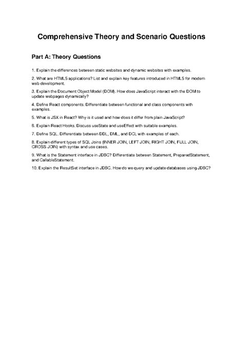 React & SQL Theory and JS Application Questions - Part A & B - Studocu